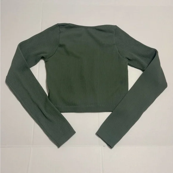 Stylish Olive Ribbed Crop Top - Picture 5 of 5
